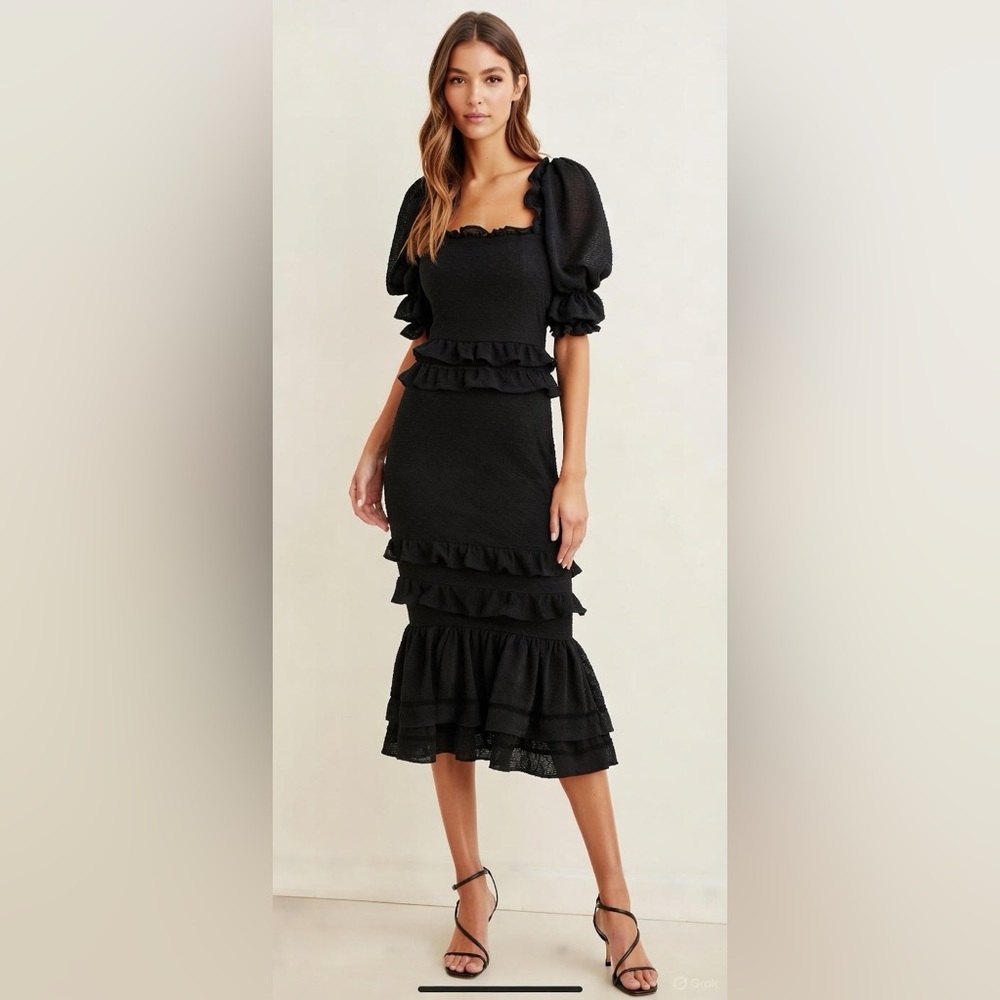 Rachel Parcell Jaquard Smocked Midi Black Dress size Large